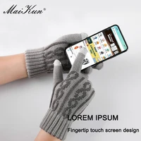 maikun fashion winter plus velvet knitted touch screen gloves for women warm woolen jacquard split finger thick gloves unisex
