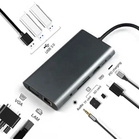 10 in 1 usb 3 0 hub for laptop adapter pc computer pd charge 10 ports dock station vga lam tf sd card notebook type c splitter