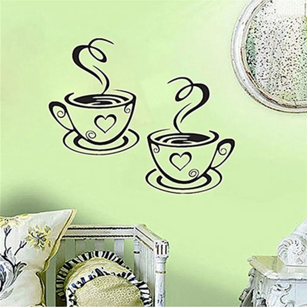 

50% Wall Sticker Romantic Coffee Cups Pattern PVC Self-adhesive DIY Decal for Kitchen Wall Sticker Home Cafe Decoration Stickers