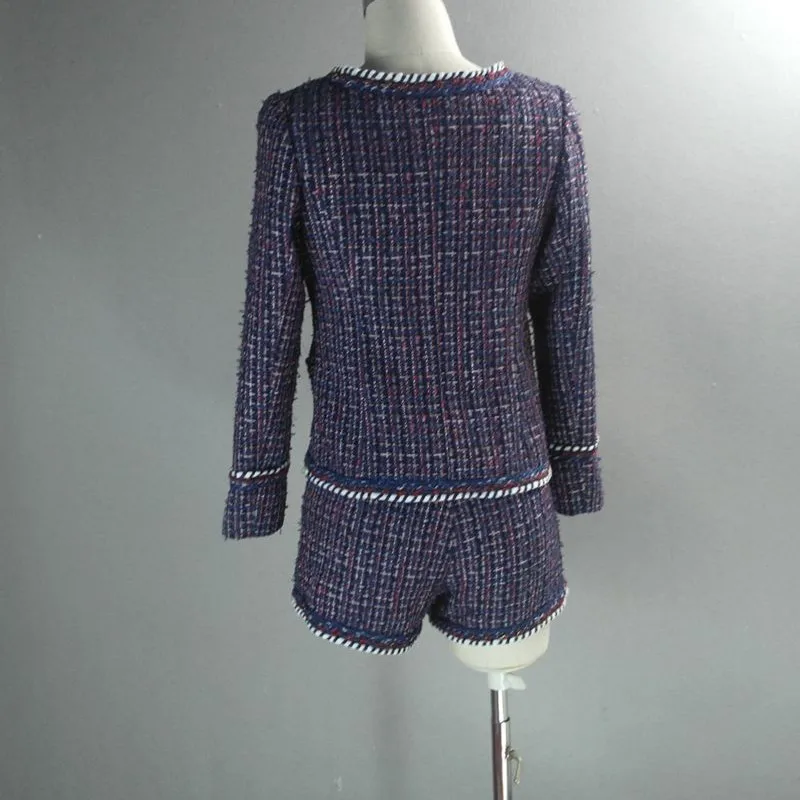 Фиолетовая Женская одежда из двух частей брендовый Женский комплект Твидового