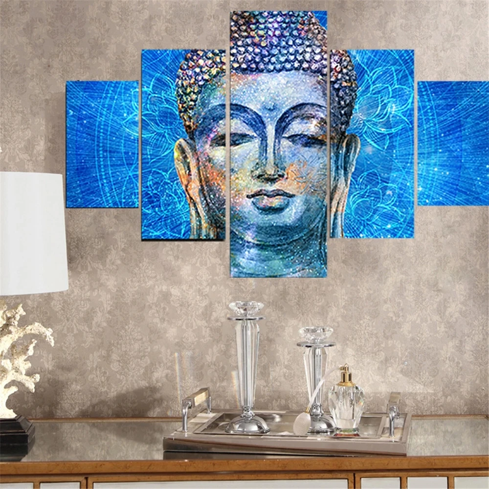 

5 Piece Wall Art Canvas Painting Figure Pianting Buddha Statue Poster And Print Modern Decoration Home Decor For Living Room