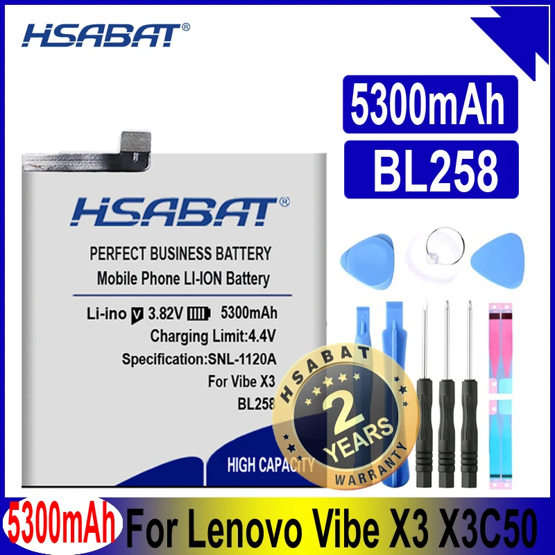 Аккумулятор HSABAT BL258 на 5300 мА · ч для Lenovo Lemeng X3 C50 C70 Vibe X3c50 X3c70 X3a40|Аккумуляторы