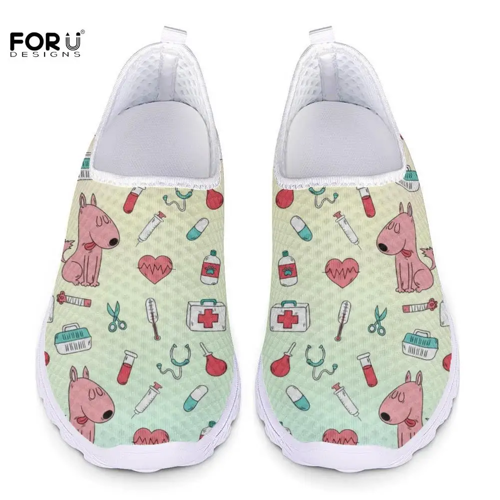 

FORUDESIGNS Women's Casual Sneakers Lovely Cartoon Dog and Medical Pattern Mesh Shoes Ladies Casual Breathable Slip-on Loafers
