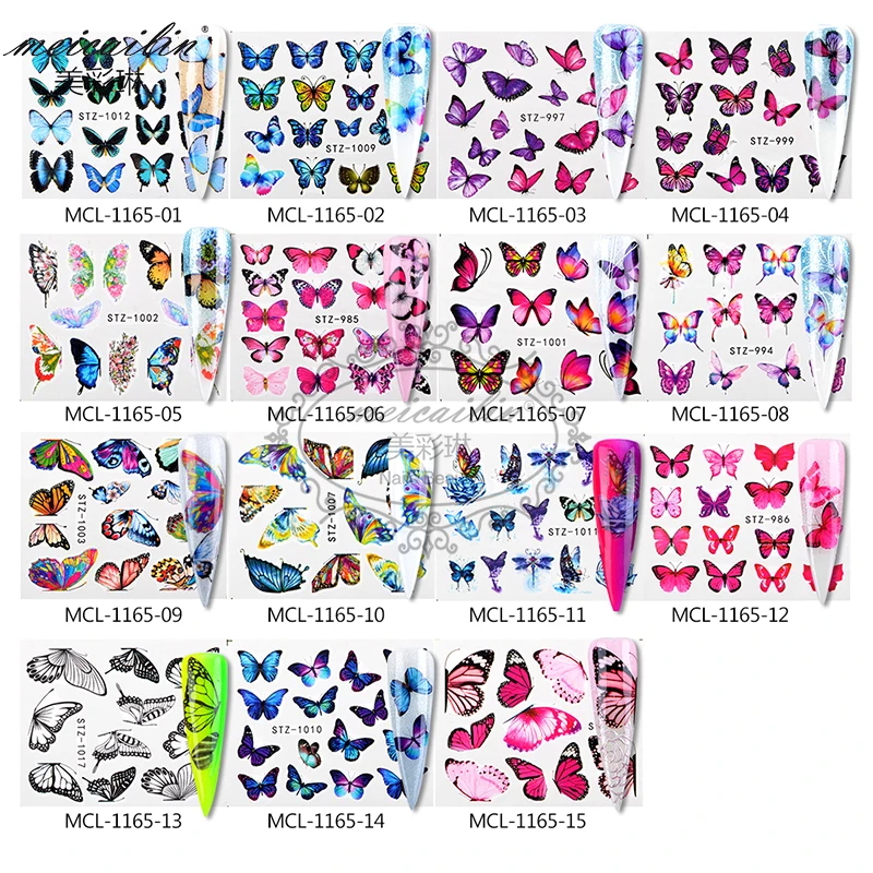 1Set Colorful Slider Flower Butterfly Designs Nail Art Stickers Watermark DIY Water Transfer Decals Tips Manicure Tool | Красота и