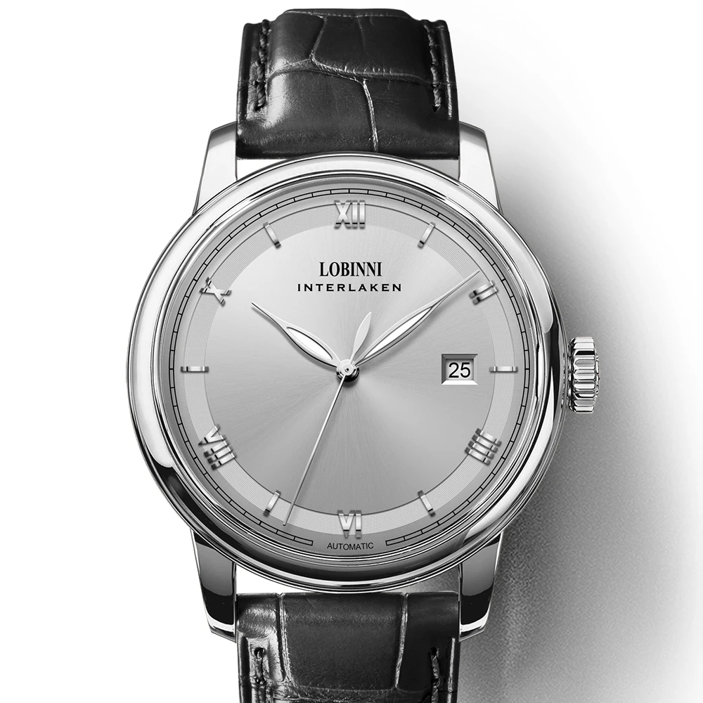 Мужские автоматические механические наручные часы LOBINNI с кожаным ремешком 50