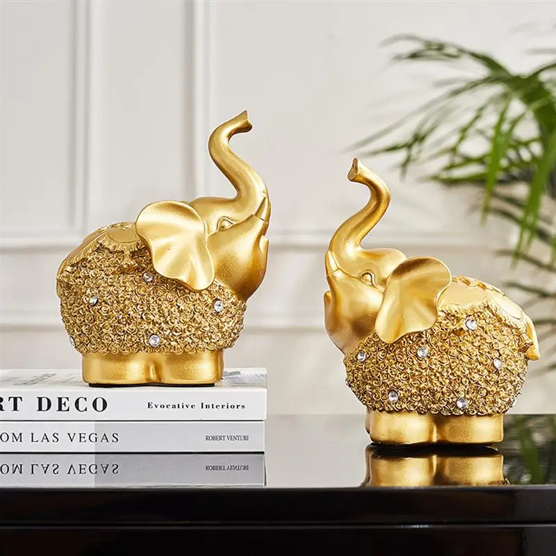 

2pcs Elephant Statue Figure Sculpture Statue House Decoration Home Office Table Decor Ornament for Living Room Bedroom Desktop