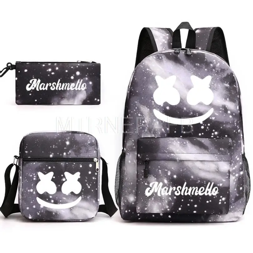 3PCS Backpack Pencil Case Shoulder DJ Marshmello School Bag High Quality Student Backpacks Teenager Travel Birthday Gifts |