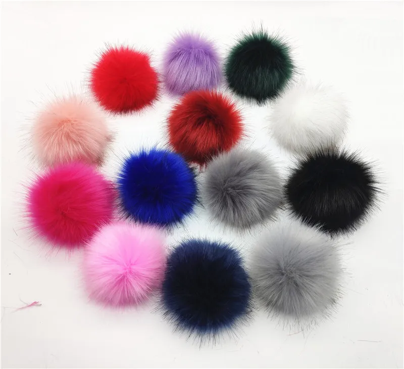 12cm colorful pompoms with snaps New winter artificial fur poms for knitted beanies cap hats shoes men's skullies & beanies