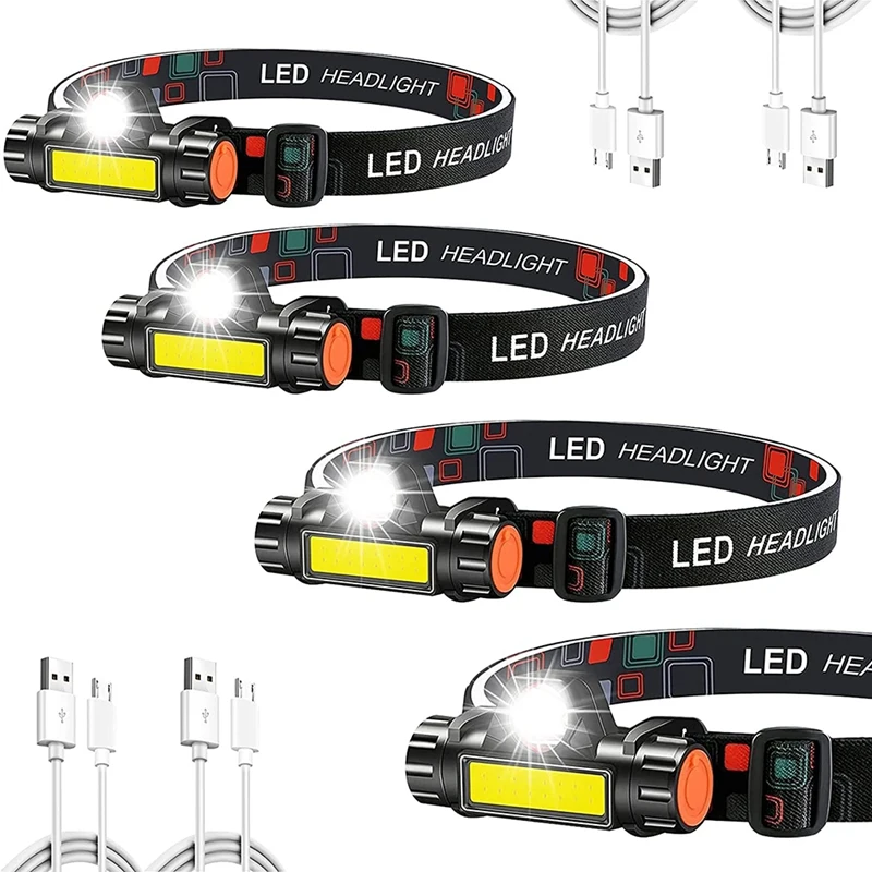

4 Pack Headlights Rechargeable, Super Bright 1100 Lumen Headlights, LED Headlights with 2 Modes Adjustable Size