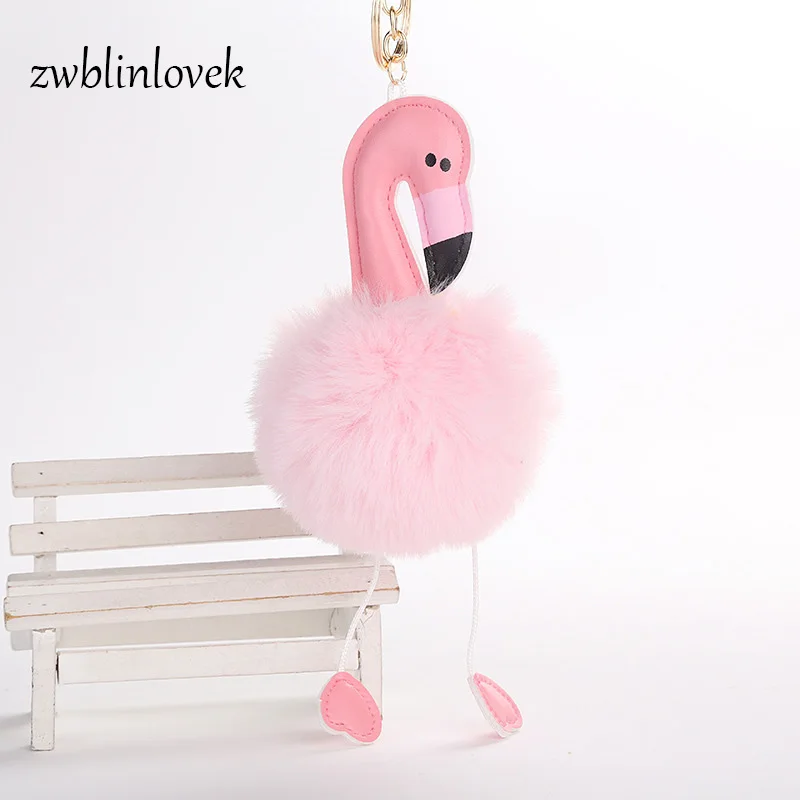 Милый брелок в виде фламинго из искусственной кожи с помпоном ключи для