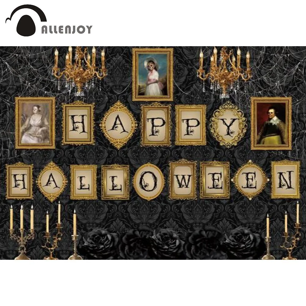 

Allenjoy Happy Halloween Backdrop Skeleton Candle Photo Frame Crystal Light Party Supplies Decorative Photography Background