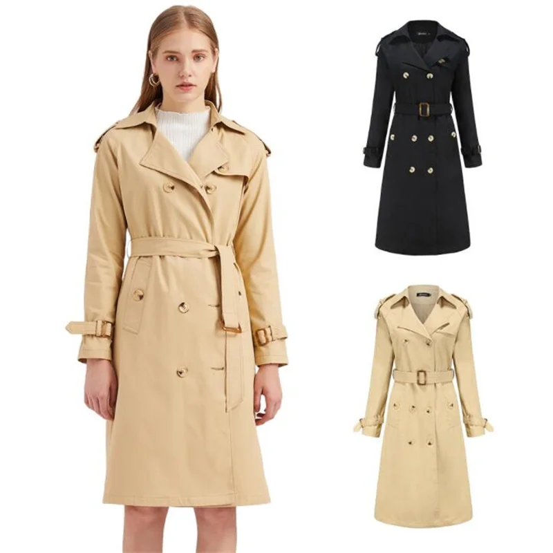 2022 spring autumn women's trench coats cotton new European windbreaker fashion long-sleeved lapel clothes black khaki