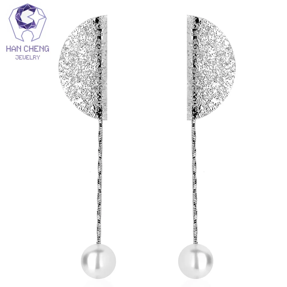 HanCheng New Luxury Copper Nail Dangle Hanging Long Pearl Drop Earrings For Women Statement Jewelry brincos bijoux | Украшения и