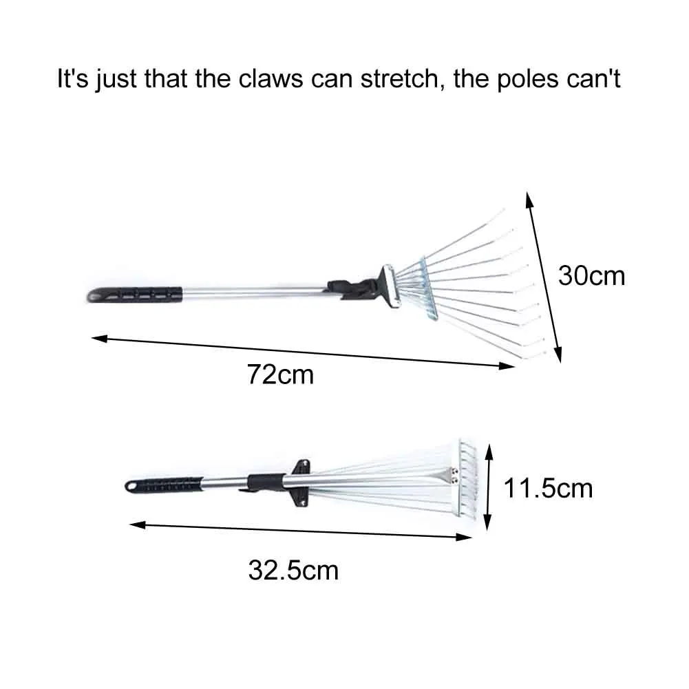 

Expandable Hand Tool Garden Rake 9 Teeth Portable Telescopic Stainless Steel Agriculture Collect Loose Debris Lawns Lightweight