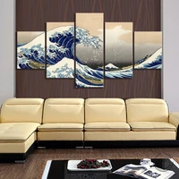 5 piece the great wave off kanagawa japanese ukiyo e artwork oil painting on canvas wall art home decor