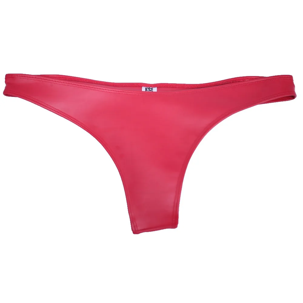 

Women Latex Low Waist Panties Sexy Narrow Crotch Briefs Oil Shiny Mini G-string Gay Wear Double-Sided Faux Leaher Underwear