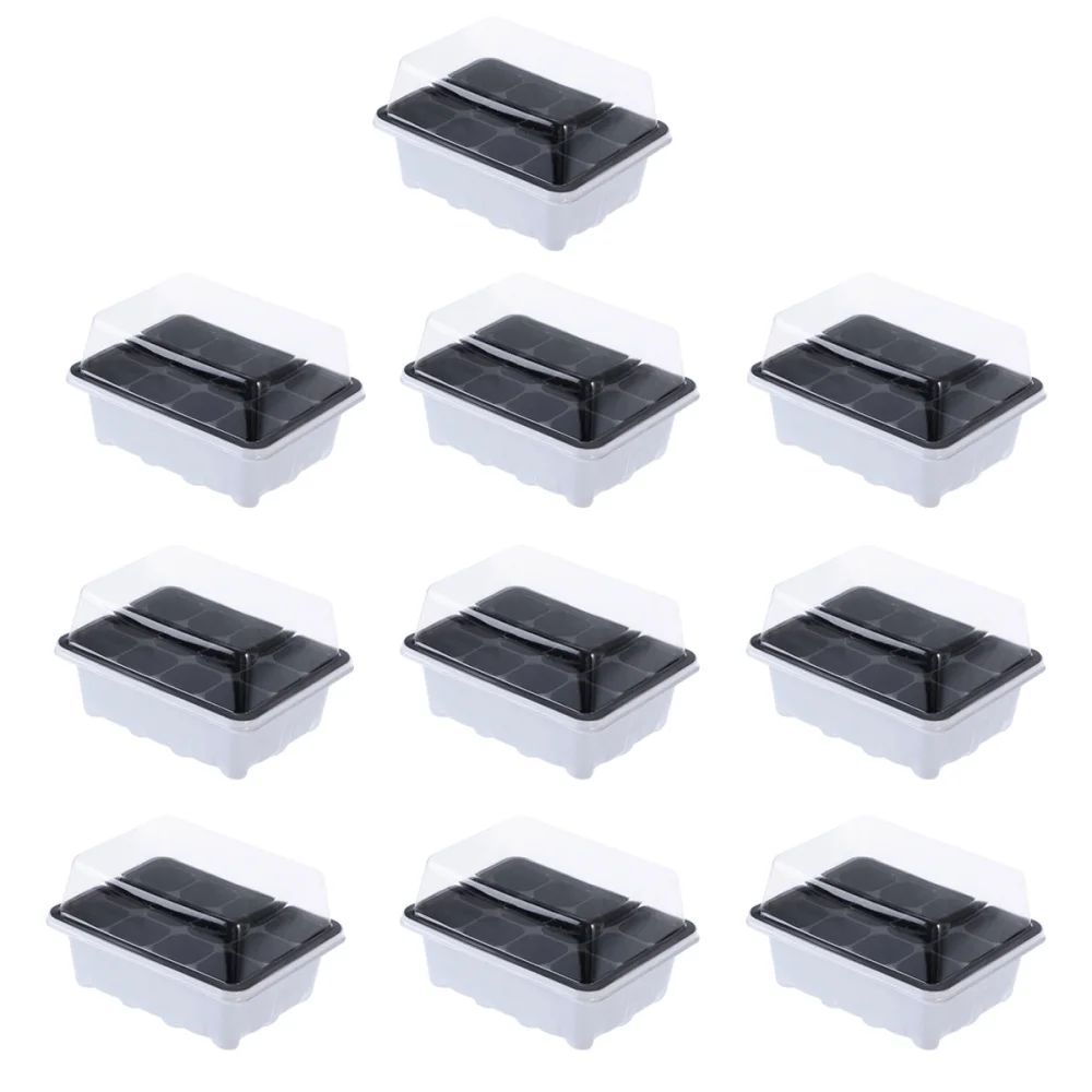 

10 Pack Tray Starter Tray with Dome and Base 12 Cells For Gardening Bonsai - White