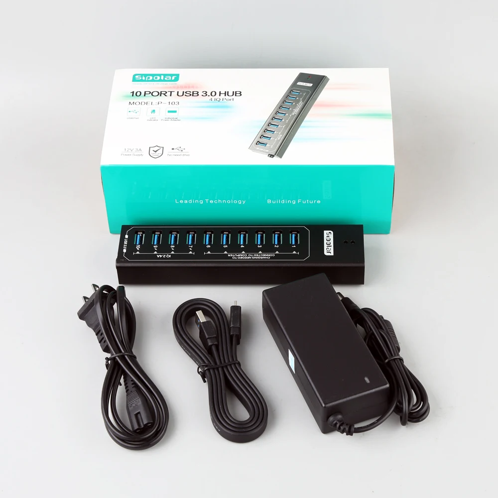 Sipolar Metal 10 портов usb 3,0 концентратор с 12V3A адаптер питания 2.4A usb зарядное устройство концентратор usb зарядная станция для ПК телефона ноутбука