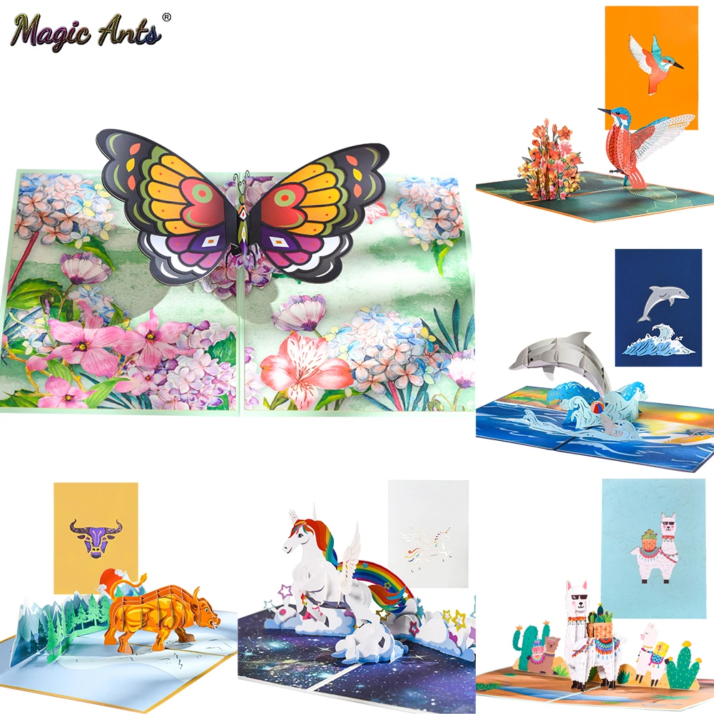 

3D Butterfly Unicorn Birthday Card for Kids Children Cute Animal Pop-Up Greeting Cards Baby Shower Gifts