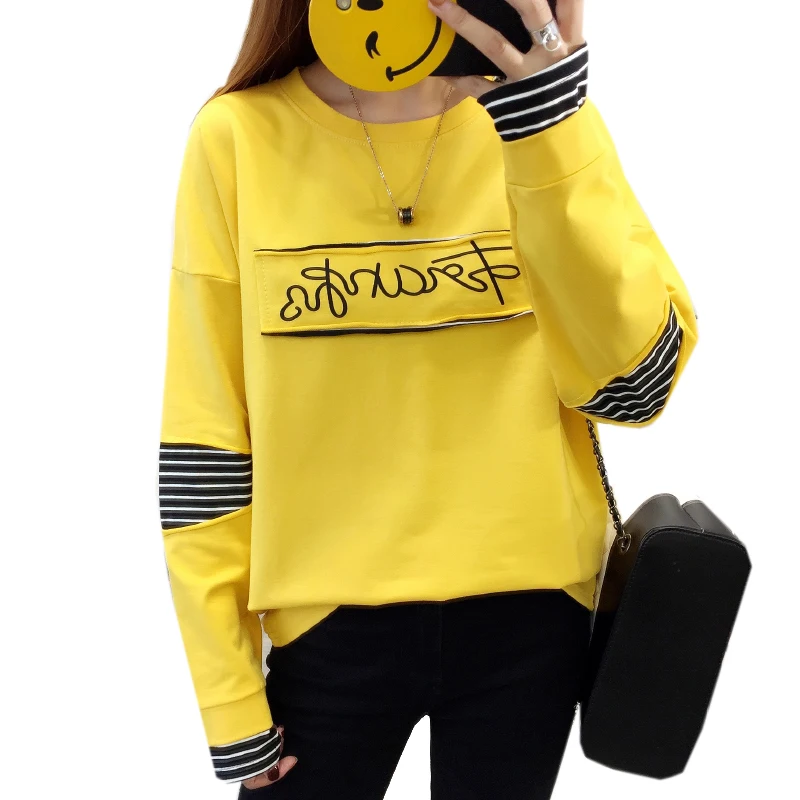Women hoodie Fashion Oversized Harajuku Pullover Round Neck Long Sleeve Striped Patchwork Shirt Urban 2021 Autumn Outerwear