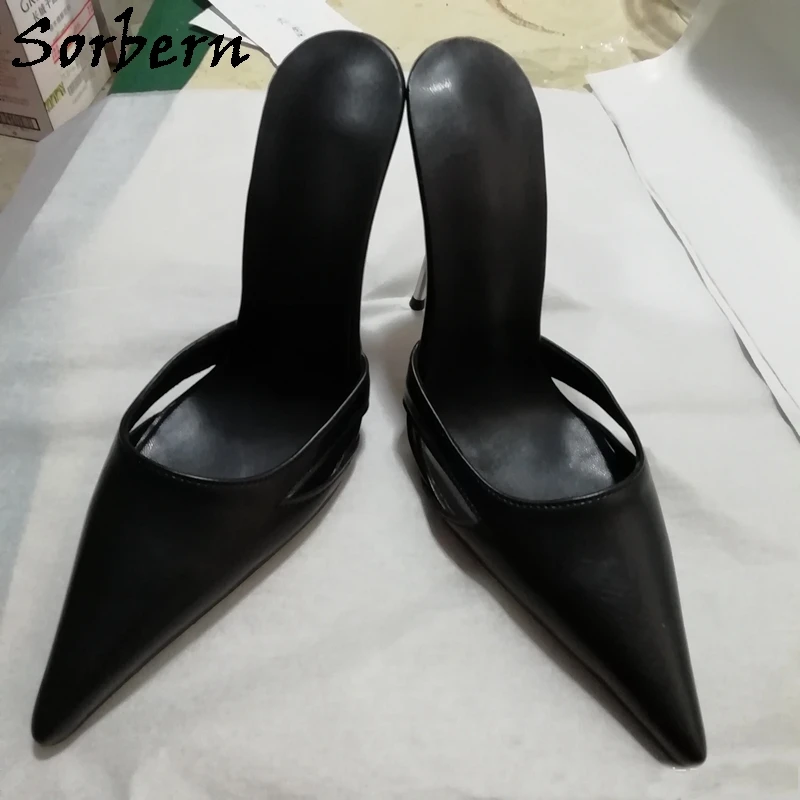 Sorbern 12Cm Stilettos Pumps Pointed Toe Slip On Slide Metal Heels Size Us10 Hollow Side Mules Party Sissy Lady Guys Heels
