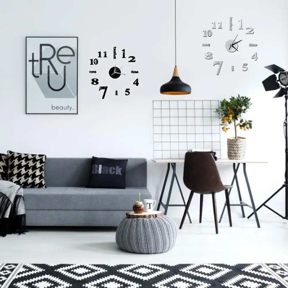 Современный дизайн Мини DIY большие настенные часы наклейка немой Цифровой 3D