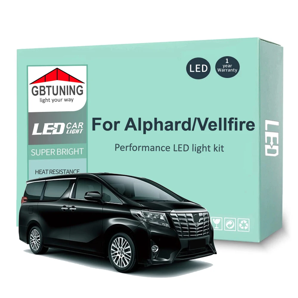 LED ภายในหลอดไฟสำหรับ Toyota Alphard Vellfire 10 20 Series 2003-2011 2012 2013 2014รถแผนที่โดม Trunk Canbus ไม่มีข้อผิดพลาด