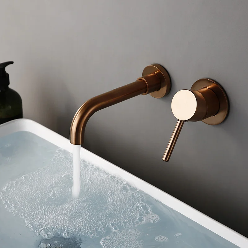 

Bagnolux Polished Or Brushed Rose Gold Bathroom Faucet Brass Round Hole Concealed Type Household Hot Cold Bathroom Faucet