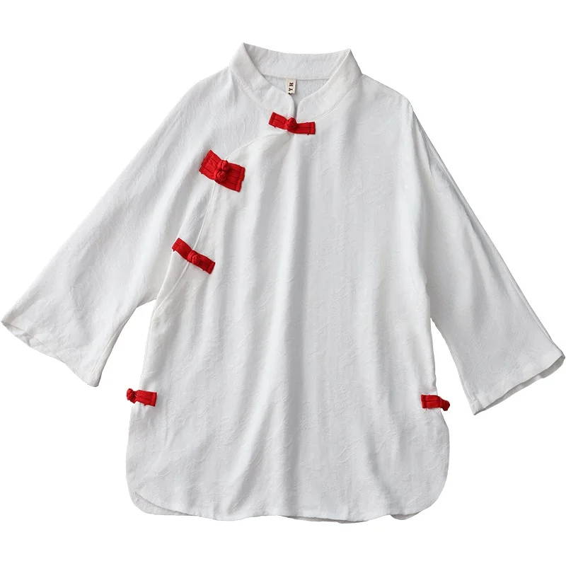 

Women Linen Shirt Tops Chinese Style Vintage Retro Shirt Cardigan Coat Fairy Tai Chi Tang Suit Breathable Casual Hanfu