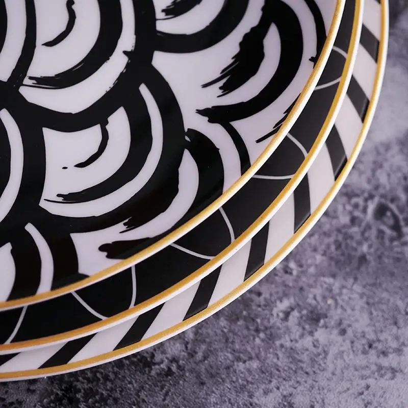 

1PC Tableware Phnom Penh Geometry Tableware 6/8/10 Inch Ceramic Dinner Plate Dish Porcelain Dessert Plate Dinnerware Cake Plate