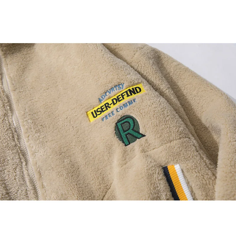 

Aolamegs Cute Cartoon Patch Letter Embroidery Thicken Lambswool Winter Jacket Men Casual Cozy College Style Coats Men Streetwear