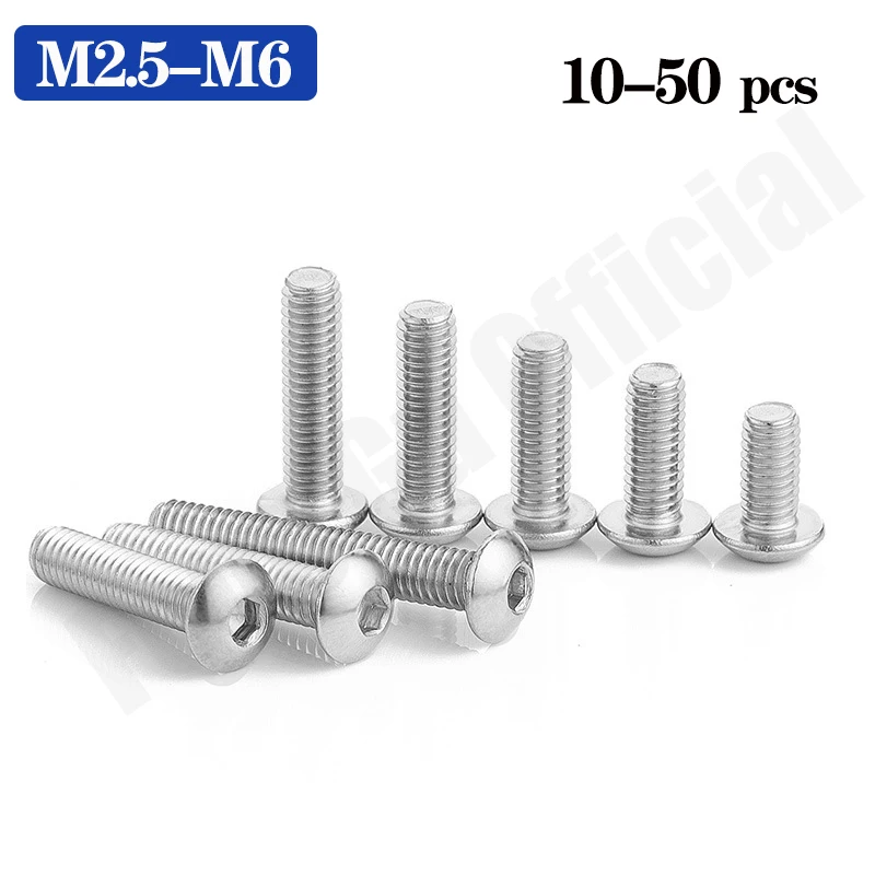 

10/50pcs M2 M2.5 M3 M4 M5 M6 M8 304 Stainless Steel Hexagon Hex Socket Button Head Screw Bolts Round Head Screw Standoff ISO7380