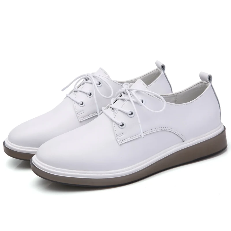 2019 г. осенние женские туфли Оксфорды балетки на плоской подошве белые