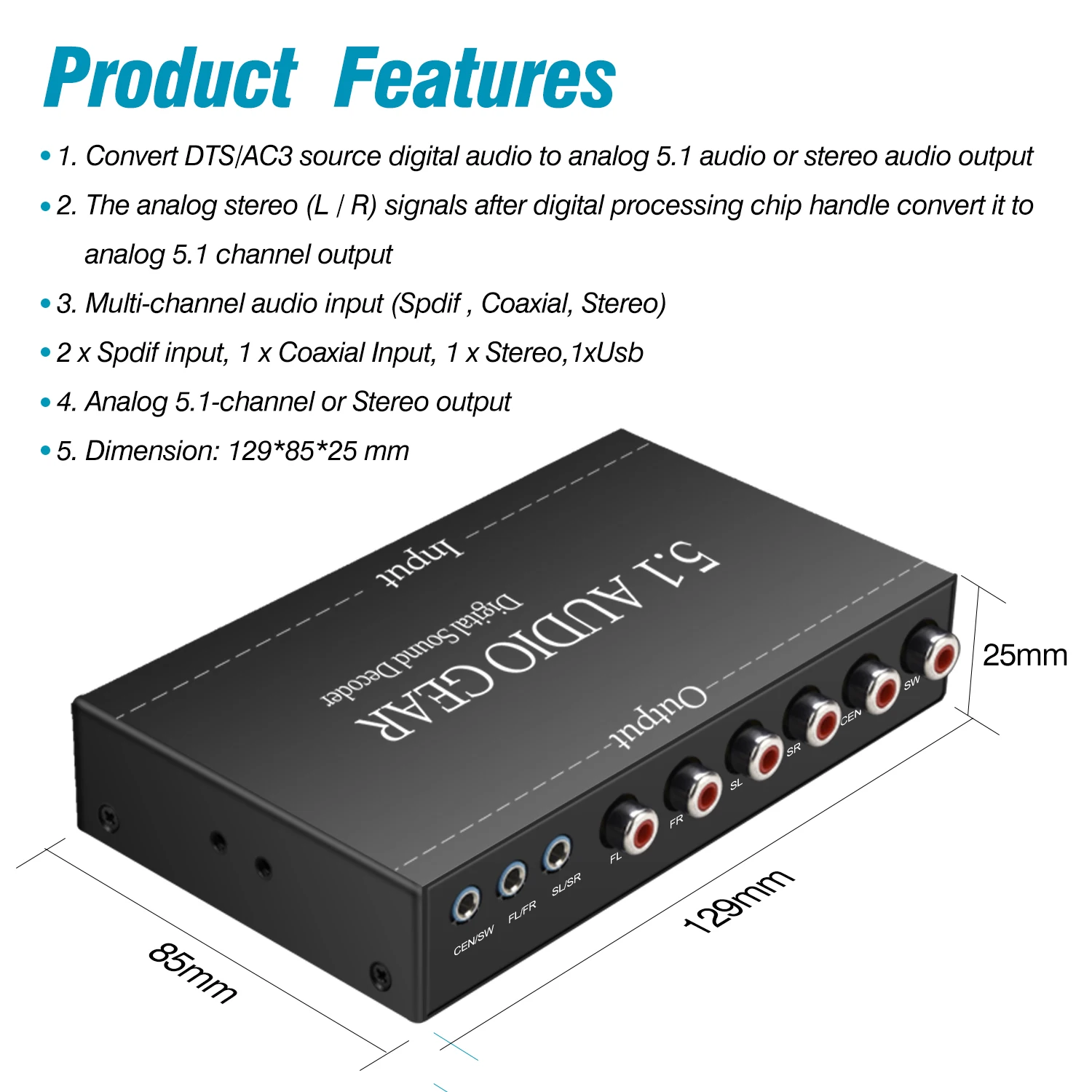 Цифро-аналоговый оптоволоконный коаксиальный аналоговый аудиопреобразователь 3