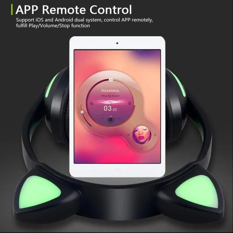 Кошачьи наушники мигающие светящиеся Bluetooth стерео игровая гарнитура