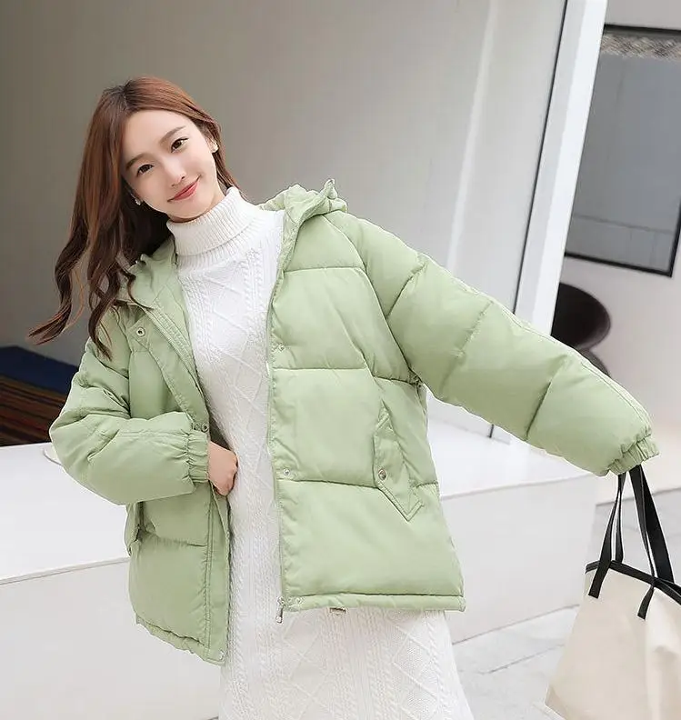 

Пуховик женский зимний, осенний, свободный, с капюшоном, однотонный, K1452