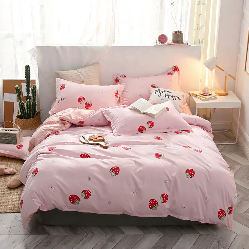 

Strawberry Cat 4pcs Kid Bed Cover Set Cartoon Duvet Cover Adult Child Bed Sheets And Pillowcases Comforter Bedding Set 2TJ-61003