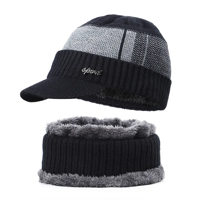 Новинка 2021 шапка и шарф из двух частей мужская вязаная осень/зима плюс бархатная
