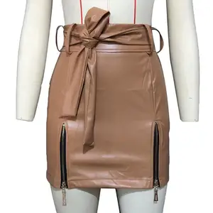 Women Skirt Sexy Solid Color Faux Leather Zippers High Waist Belt Bodycon Mini Skirt Black S-2XL Women's Clothing 2021 10 item image