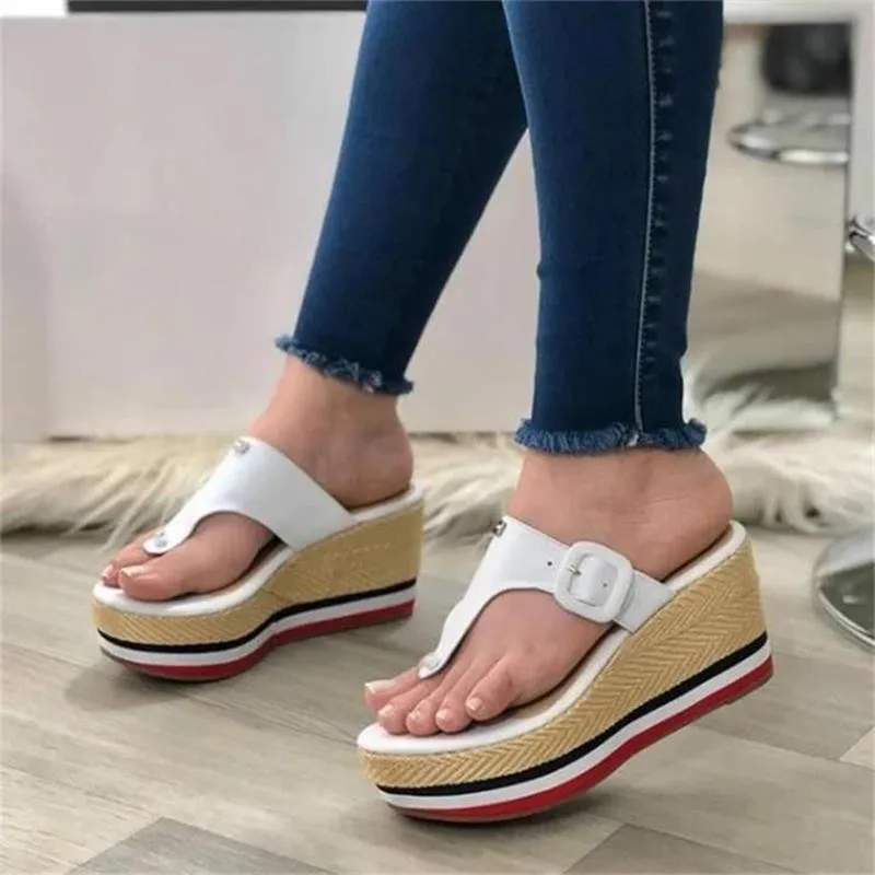 

Rubber Flip Flops Female Shoes Slippers Women Summer Slides Big Size Platform Low Hawaiian 2021 Rome Fabric Scandals PU Hoof