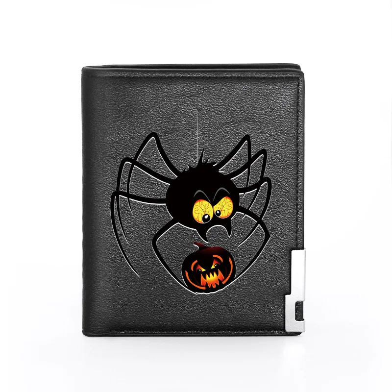 

Крышка паука на Хэллоуин Тыква мужской женский кожаный кошелек двойной складной тонкий держатель для кредитных карт/удостоверения личност...