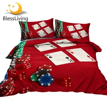 BlessLiving Playing Cards Bedding Set Casino Duvet Cover Set Black Spade Bed Cover Red Heart Bedspread 3pcs Dice Home Decor 3pcs 1