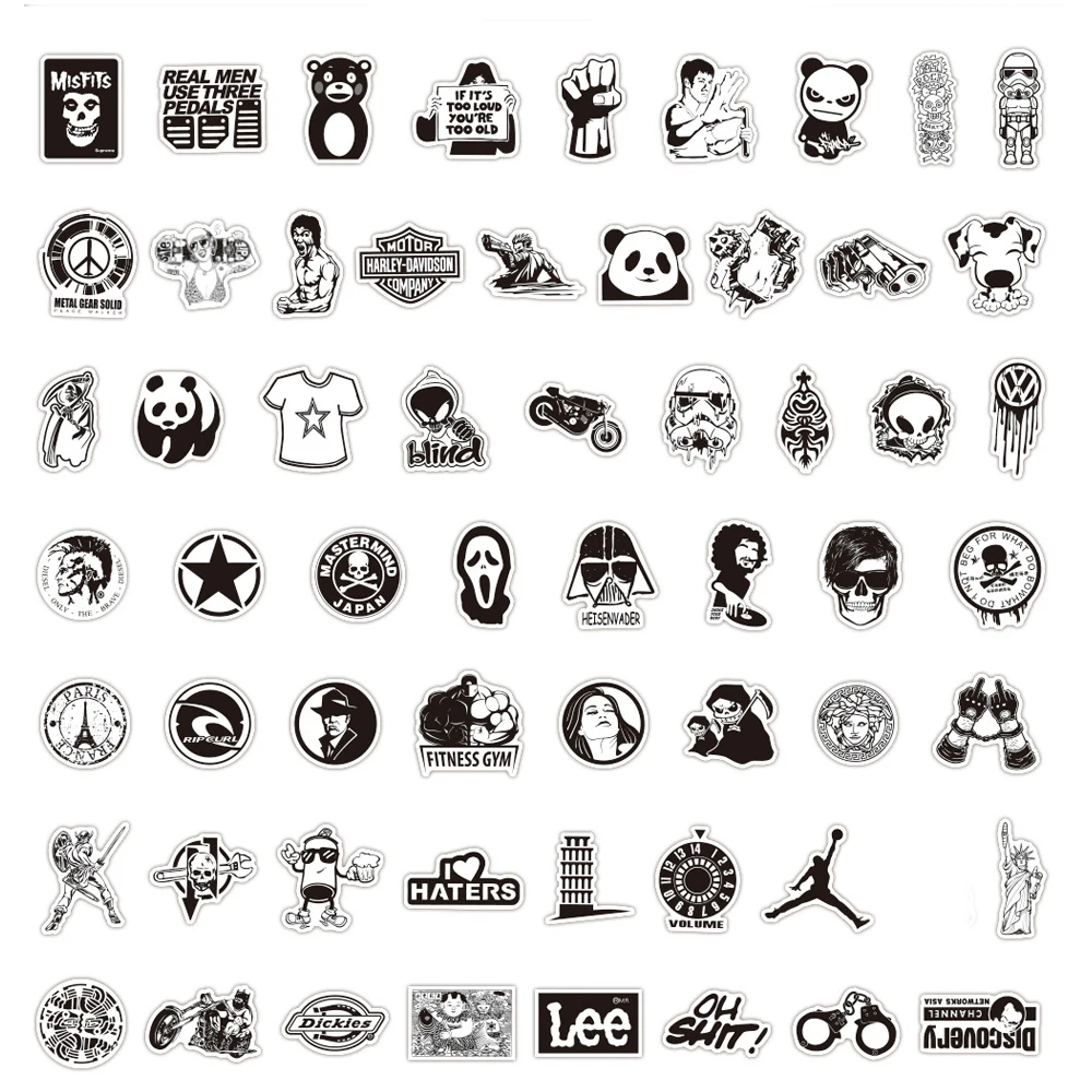 

10/30/60PCS Black White Gothic Style Horror Thriller Stickers Laptop Guitar Luggage Phone Graffiti Sticker Decal Kid Classic Toy