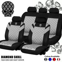 skull diamond pattern embossed full set 2 front seats cool interior accessories universal automobile car seat cover