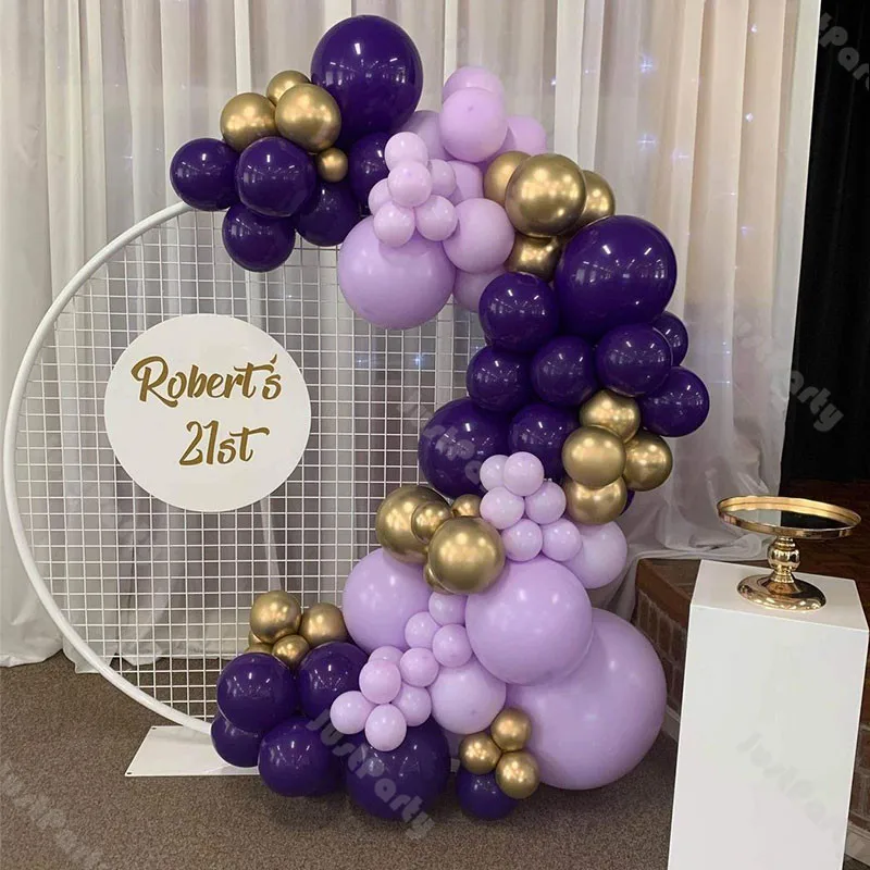 Kit de guirnalda para arco de globos, decoraci&oacute;n para fiestas de cumplea&ntilde;os, aniversario, Baby Shower, mate, morado intenso, cromado, dorado, 96 Uds.-0
