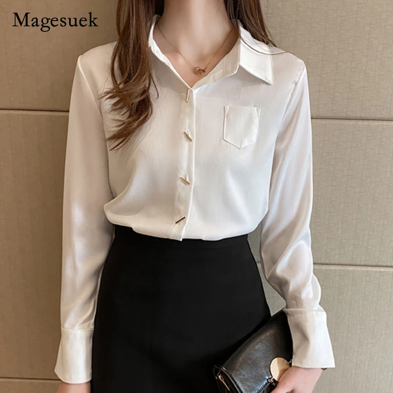 

Blusas New Women's Shirt Classic Chiffon Blouse Female Plus Size Loose Long Sleeve Shirts Lady Simple Style Tops Clothes 10488