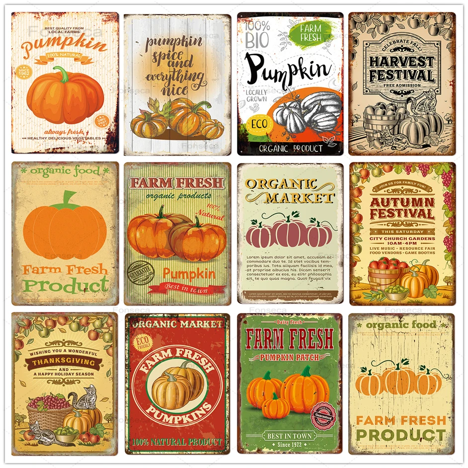 

Винтажный постер в виде тыквы, Жестяная Табличка с знаком на День Благодарения, ретро металлические знаки, табличка, бар, паб, кухня, домашни...