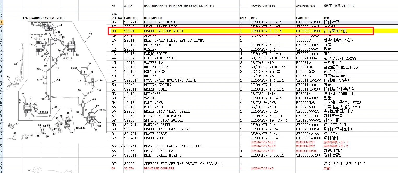 Задний тормозной суппорт башмак подходит для LINHAI260ATV и LINHAI 300ATV номер 38 в чертежном