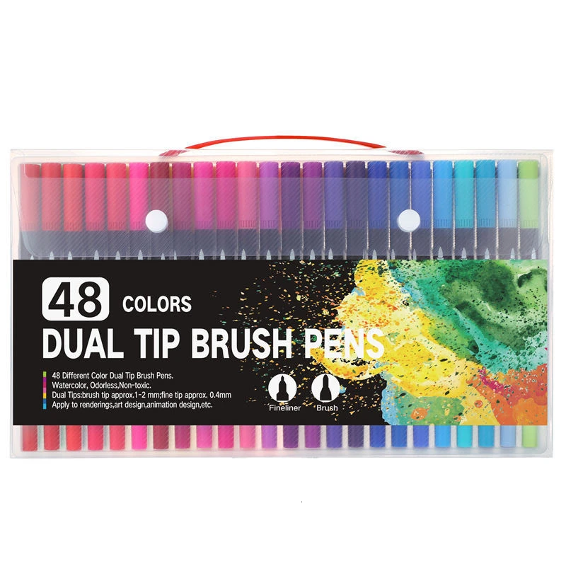 48-colors-black 12/18/24/36/48/72/100 Цвета файнлайнер, двойной наконечник кисть ручки для рисования картина написанная акварелью художественный Маркер ручки школьные принадлежности 04350 - Цвет: 48-colors-black