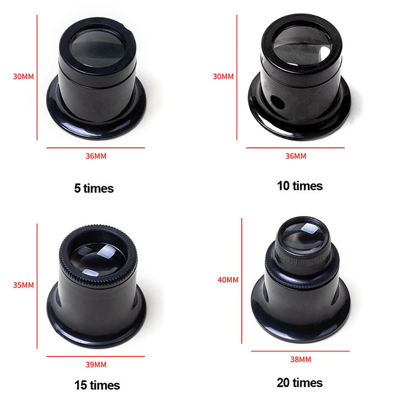 

4pcs Magnifying Glass 5X/10X/15x/20x Portable Loupe Lens Jeweler Watch Magnifier Tool Eye Magnifier Len Repair Kit Tool